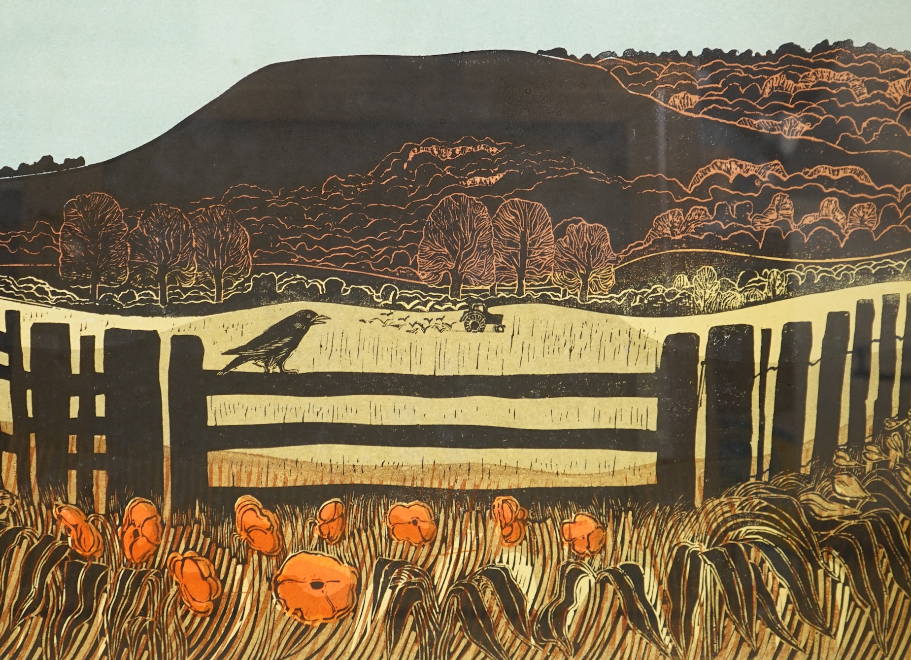 Robert Tavener (1920-2004), artist's proof colour screenprint, ‘Harvesting near Glyndebourne, Sussex (1)’, signed in pencil, 48 x 64cm. Condition - good